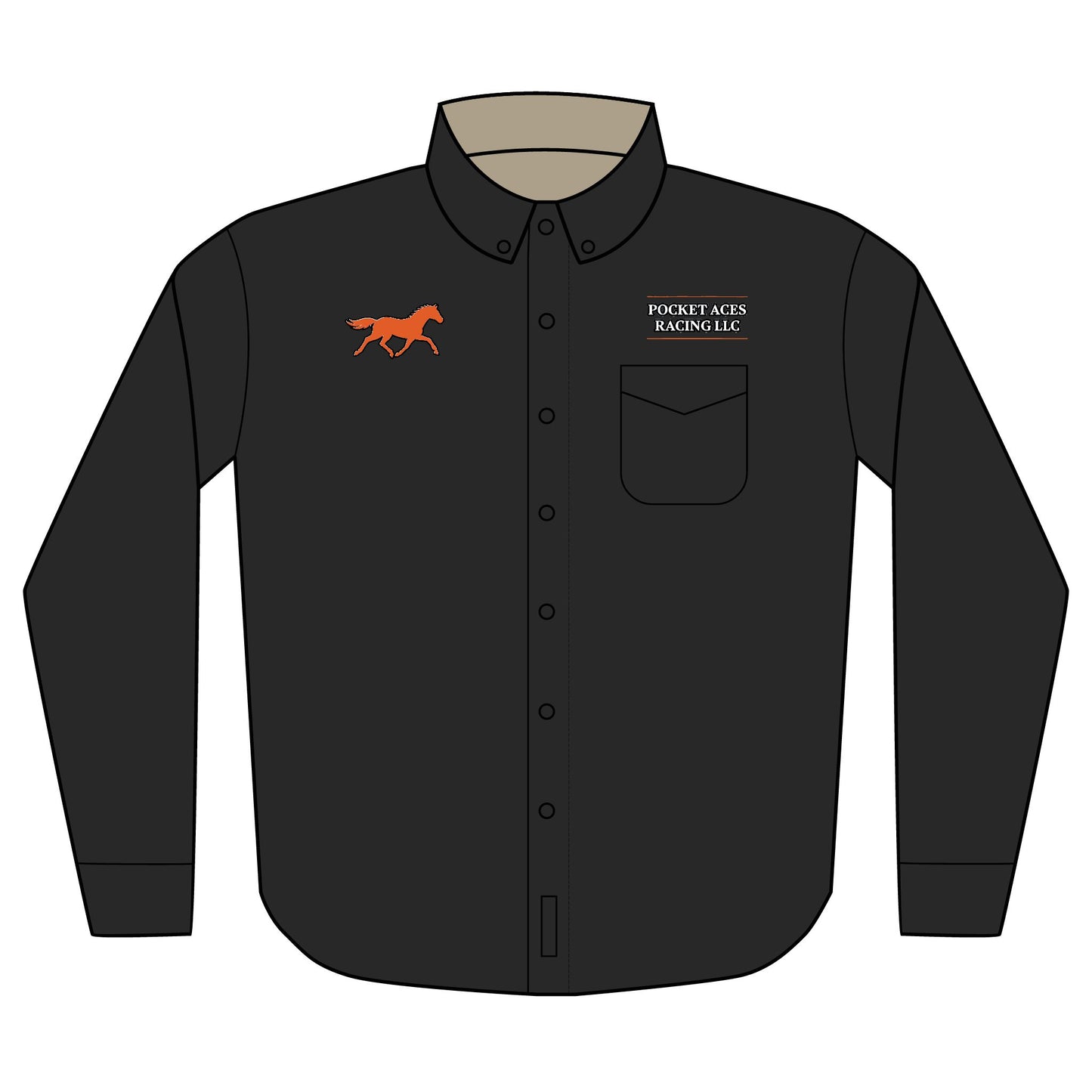 Port Authority® Unisex Long Sleeve Shirt (Embroidery) - Red Horse logo + Company Text above pocket