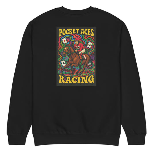 Unisex premium crew neck sweatshirt - Groovy Horse & Jockey (back print)